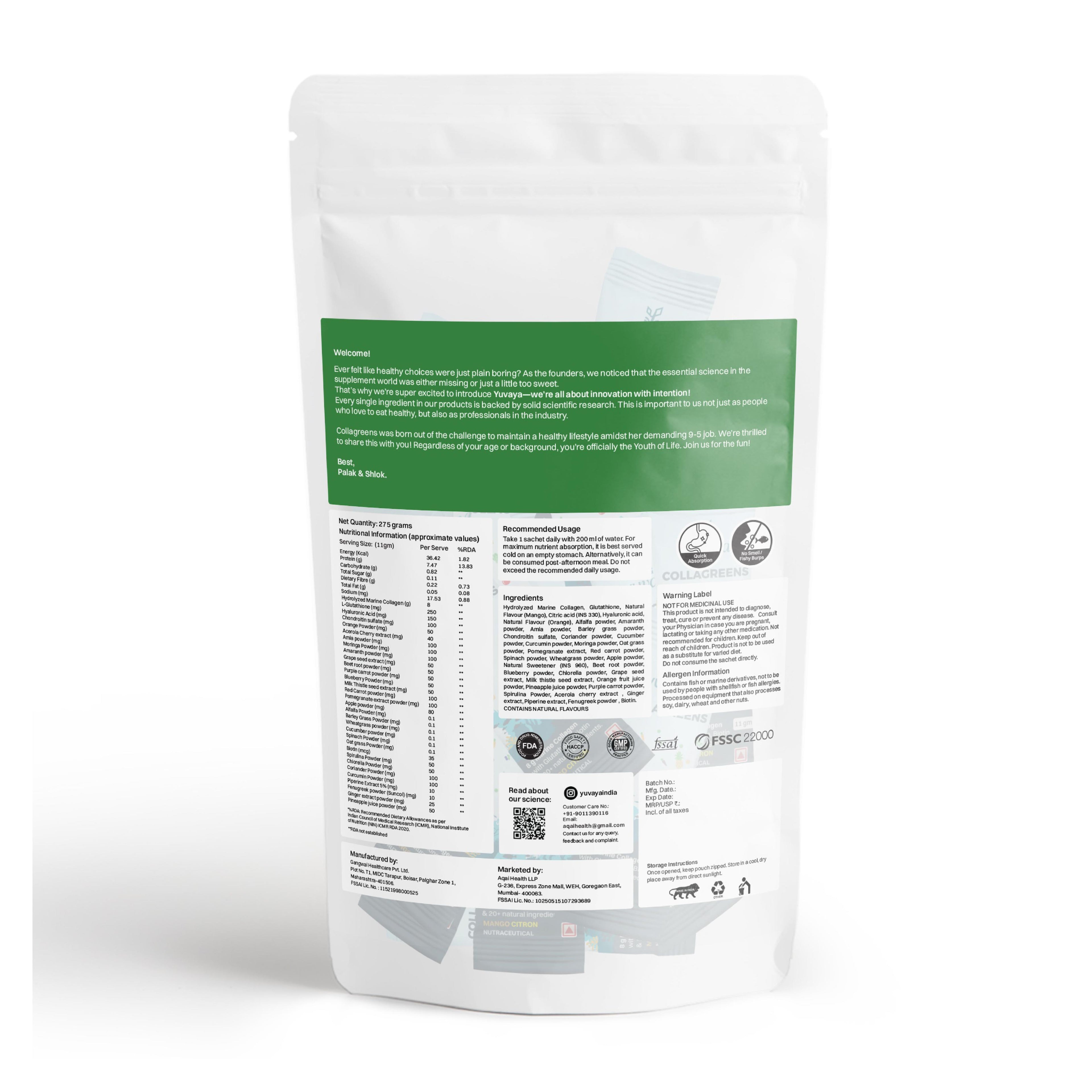 Yuvaya Collagreens 60-day value bundle 56 sachets- 616 grams